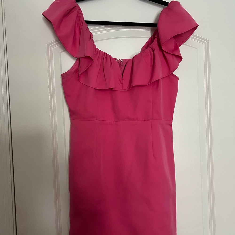I Just Have to Have It Boutique Pink Asymmetrical Ruffled Sheath Dress